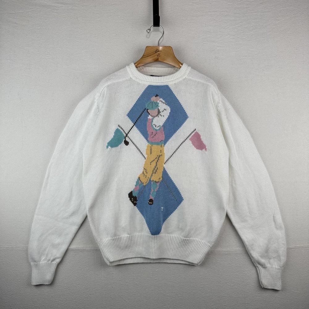 90s Vintage Gant Hand Intarsia Men's XL Knit‎ Golf Sweater Graphic